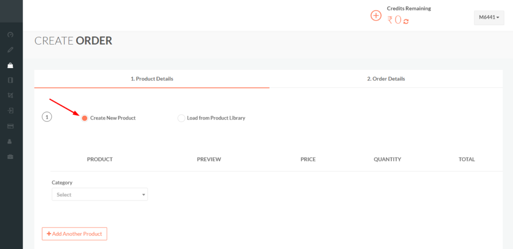 Fill Details of Product while creating order at Printrove