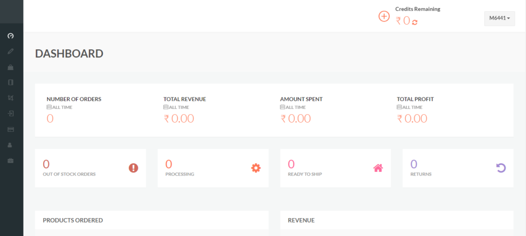 Drop shipping aspects like design, orders, revenue generation in merchant panel dashboard.